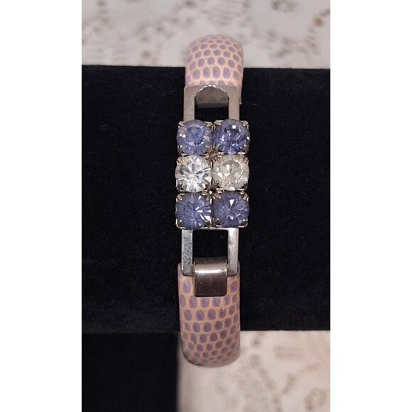 Vintage Manelli Florence Silver & Purple Rhinestone Snake Embossed Bracelet - Picture 4 of 10